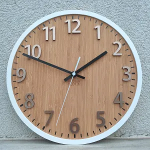 ModernClock Bambusové nástenné hodiny Karina 30 cm hnedé/biele