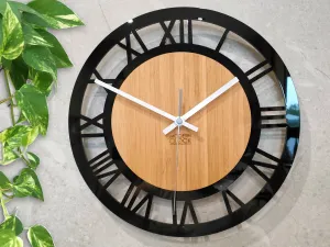 ModernClock Bambusové nástenné hodiny Verona 30 cm hnedé/čierne