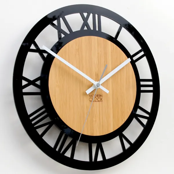 ModernClock Bambusové nástenné hodiny Verona 30 cm hnedé/čierne