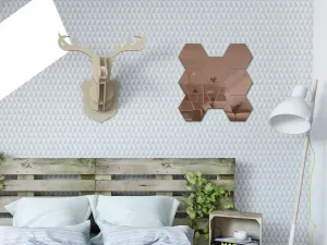 ModernClock Nástenné samolepiace zrkadlo Hexagón hnedé