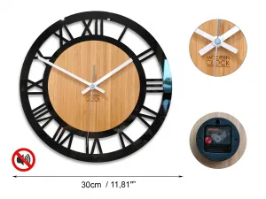 ModernClock Bambusové nástenné hodiny Verona 30 cm hnedé/čierne