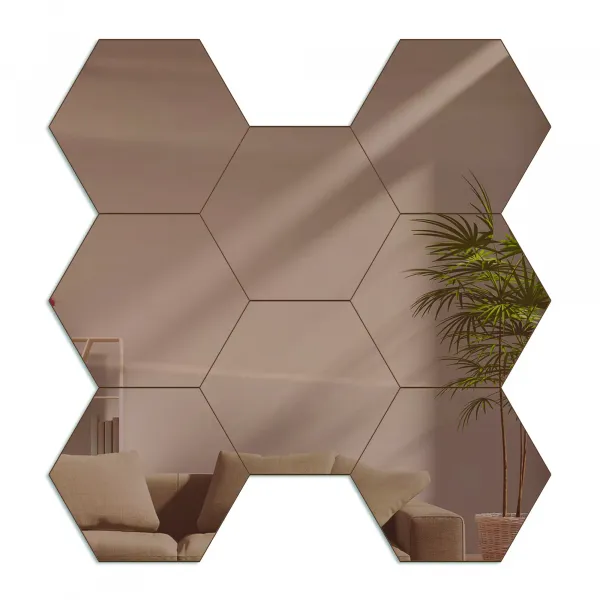 ModernClock Nástenné samolepiace zrkadlo Hexagón hnedé