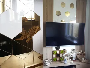 ModernClock Nástenné samolepiace zrkadlo Hexagon zlaté