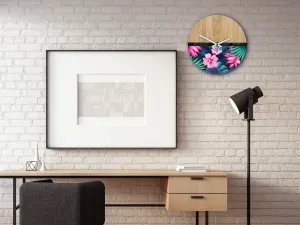 ModernClock Drevené nástenné hodiny Flower 33 cm dub prírodný/ružové