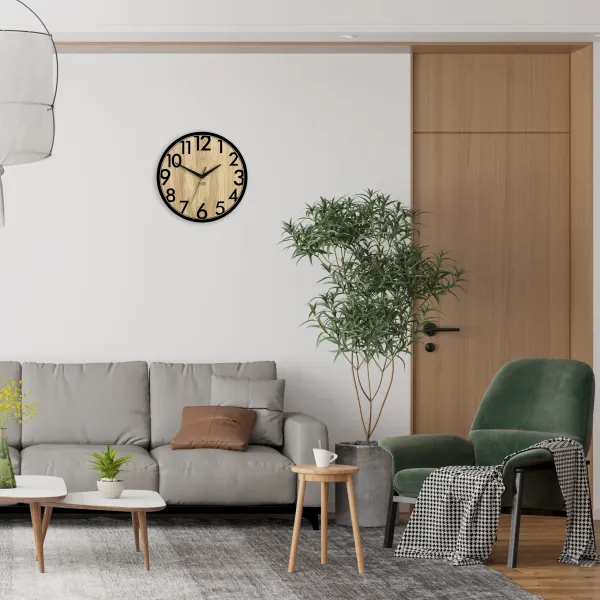 ModernClock Drevené nástenné hodiny Focus 33 cm dub prírodný/čierny