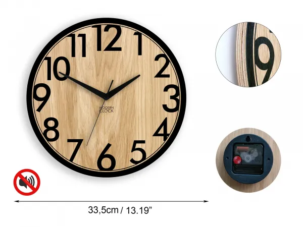 ModernClock Drevené nástenné hodiny Focus 33 cm dub prírodný/čierny