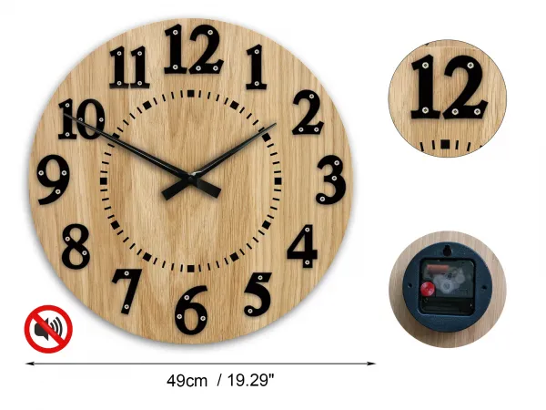 ModernClock Drevené nástenné hodiny Malibu 49 cm dub prírodný/čierny