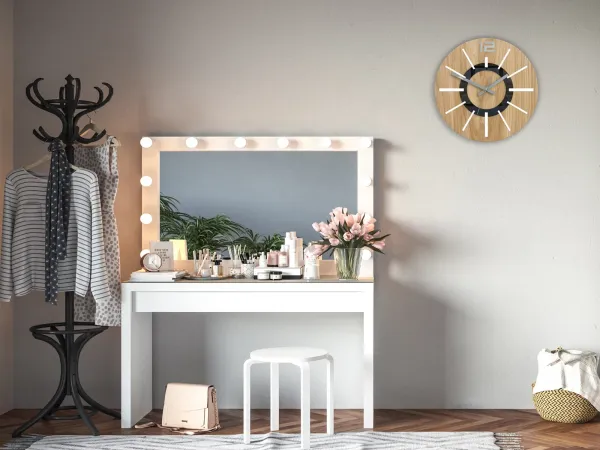 ModernClock Drevené nástenné hodiny Nordic 33 cm dub prírodný/biely