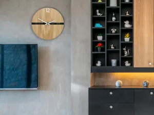 ModernClock Drevené nástenné hodiny Ramzes 33 cm dub prírodný/čierny