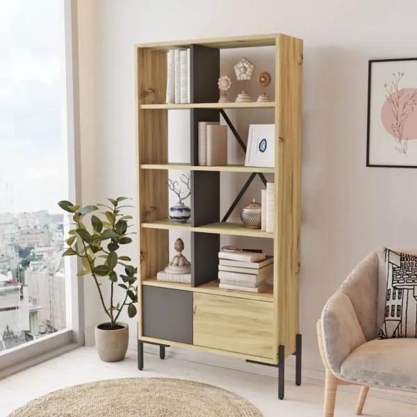 Knižnica Houseland Tara dub Wotan/antracitovo sivá
