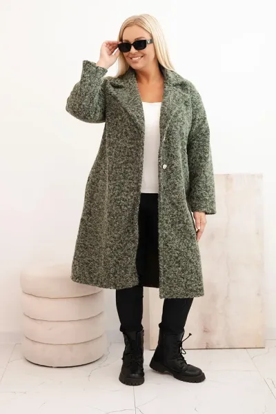 Legínovo Dámsky kabát Plus Size s vlnou a veľkým golierom béžový Farba: Khaki, Veľkosť: UNI