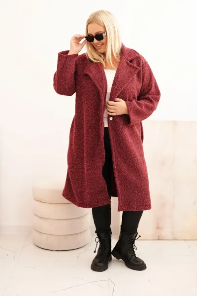 Legínovo Dámsky kabát Plus Size s vlnou a veľkým golierom béžový Farba: Bordová, Veľkosť: UNI