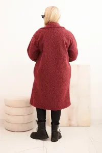 Legínovo Dámsky kabát Plus Size s vlnou a veľkým golierom béžový Farba: Bordová, Veľkosť: UNI