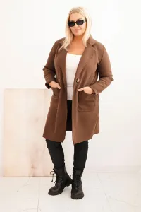 Legínovo Elegantný dámsky kabát Plus Size s golierom a veľkými vreckami béžový Farba: Čokoláda, Veľkosť: UNI