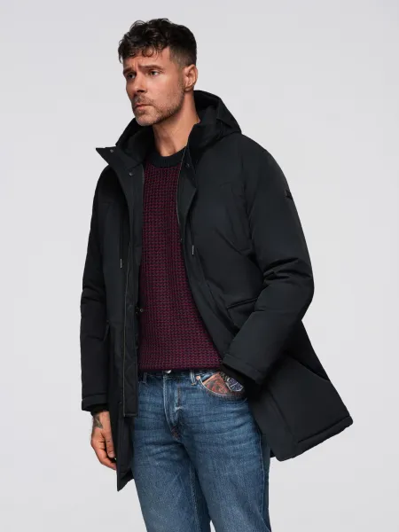 Pánska bunda s kapucňou OMBRE Jacket OM-JAPJ-0313 V-6 black