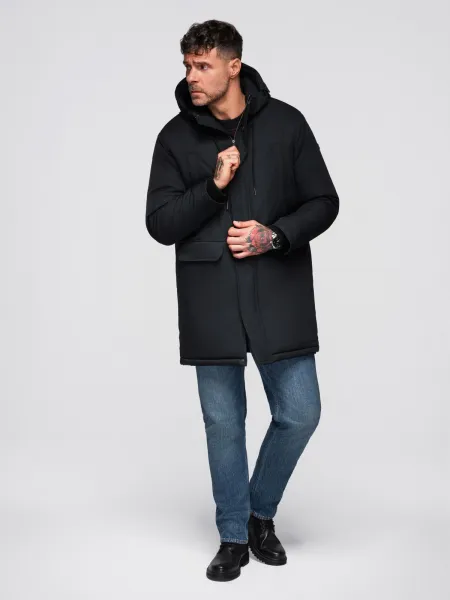 Pánska bunda s kapucňou OMBRE Jacket OM-JAPJ-0313 V-6 black