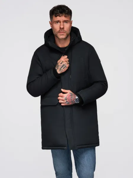 Pánska bunda s kapucňou OMBRE Jacket OM-JAPJ-0313 V-6 black