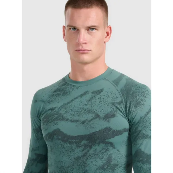 Pánske termo tričko s dlhým rukávom 4F SEAMLESS UNDERWEAR M227-WAW25USEAM227-44A-OLIVE ALLOVER