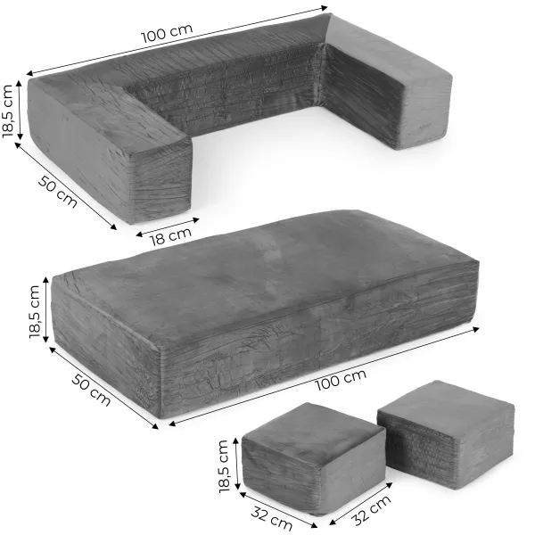 ECOTOYS Dětská modulární pohovka DIY 4 díly šedá