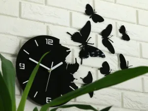 ModernClock Nástenné samolepiace hodiny Motýlie 60 cm čierne