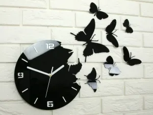 ModernClock Nástenné samolepiace hodiny Motýlie 60 cm čierne
