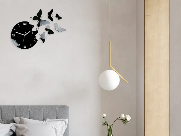 ModernClock Nástenné samolepiace hodiny Motýlie 60 cm čierne