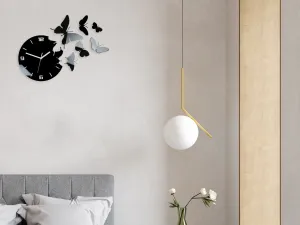 ModernClock Nástenné samolepiace hodiny Motýlie 60 cm čierne