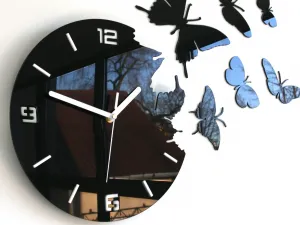 ModernClock Nástenné samolepiace hodiny Motýlie 60 cm čierne