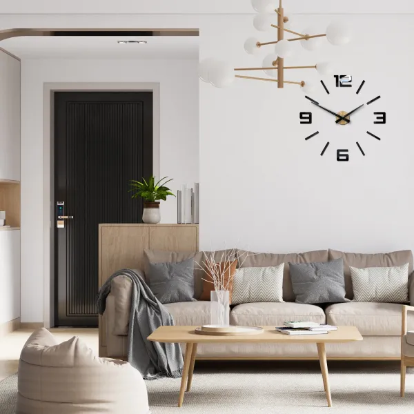 ModernClock Nástenné samolepiace hodiny City 60 cm dub prírodný/čierny