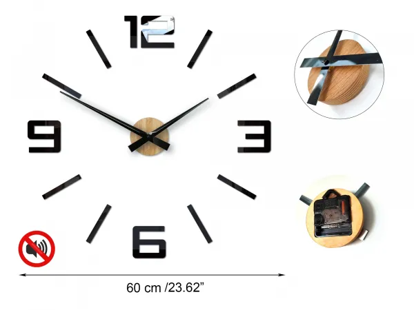ModernClock Nástenné samolepiace hodiny City 60 cm dub prírodný/čierny