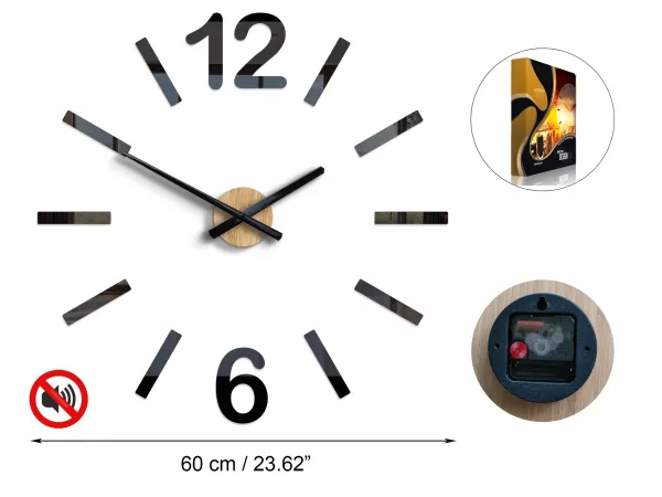 ModernClock Nástenné samolepiace hodiny Les 60 cm čierne