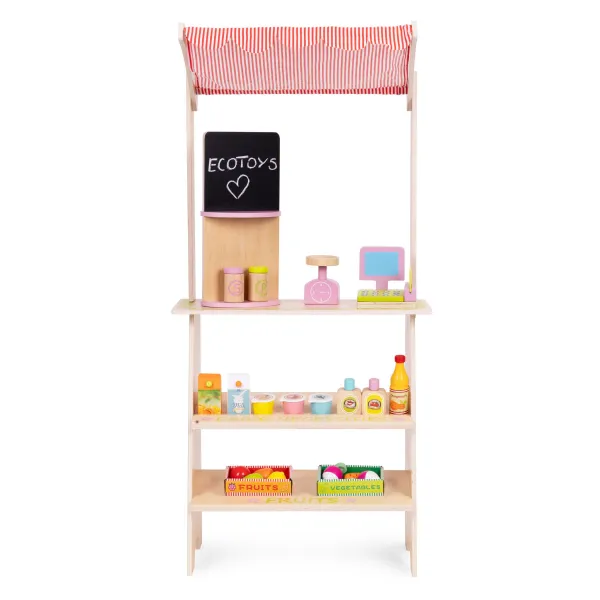 ECOTOYS Drevený stánok pre deti Farma viacfarebný