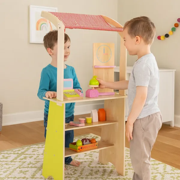ECOTOYS Drevený stánok pre deti Farma viacfarebný