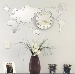 ModernClock Nástenné samolepiace hodiny Mapas 110x55 cm zrkadlové