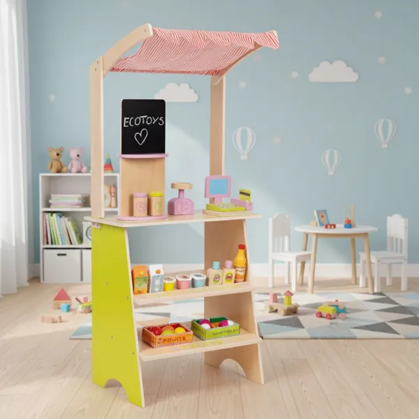 ECOTOYS Drevený stánok pre deti Farma viacfarebný