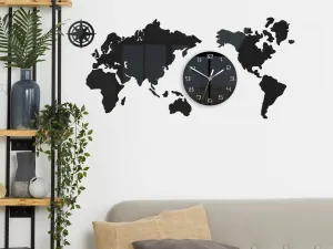 ModernClock Nástenné samolepiace hodiny Maply 80x40 cm čierne