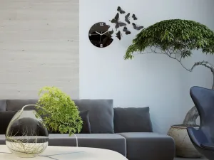 ModernClock Nástenné samolepiace hodiny Motýľ 28 cm čierne