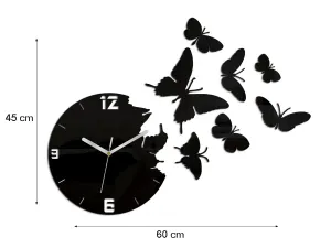 ModernClock Nástenné samolepiace hodiny Motýľ 28 cm čierne
