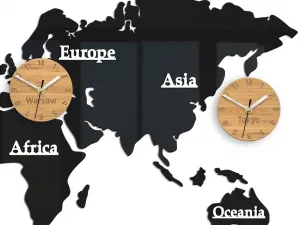 ModernClock Nástenné samolepiace hodiny Časové zóny 100x56 cm čierne/hnedé