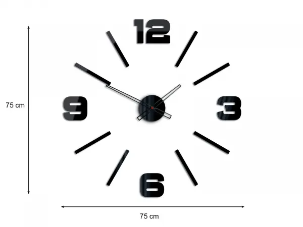 ModernClock Nástenné samolepiace hodiny Vito 75 cm čierne