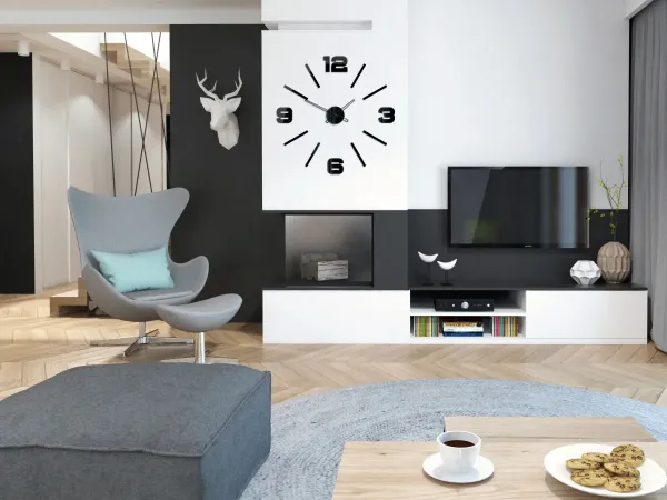 ModernClock Nástenné samolepiace hodiny Vito 75 cm čierne