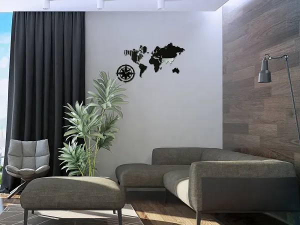 ModernClock Nástenné samolepiace hodiny Svet 77 cm čierne