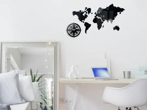 ModernClock Nástenné samolepiace hodiny Svet 77 cm čierne