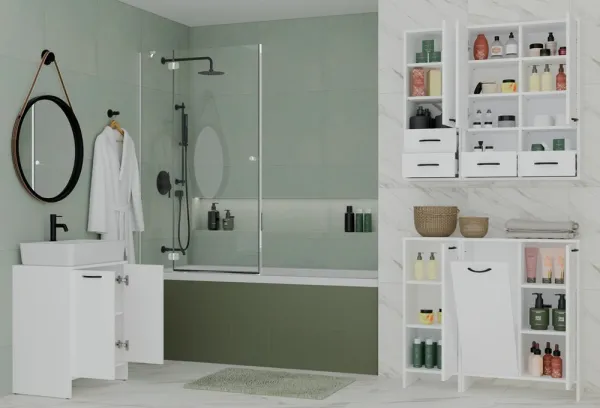 TP Living Spodná kúpeľňová skrinka s košom na bielizeň Nina 66 cm biela