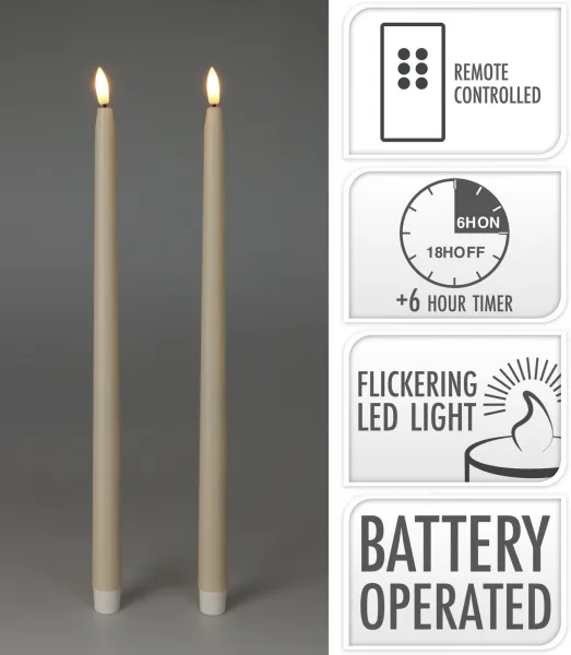 Mondex Súprava 2 ks LED vysokých sviečok s časovačom Aliya 38 cm béžová