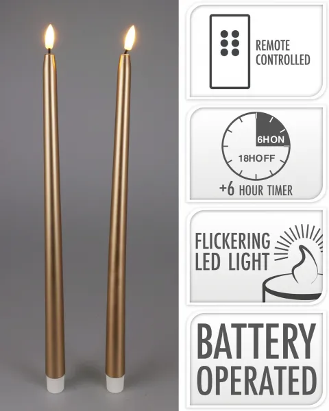 Mondex Súprava 2 ks LED vysokých sviečok s časovačom Aliya 38 cm zlatá