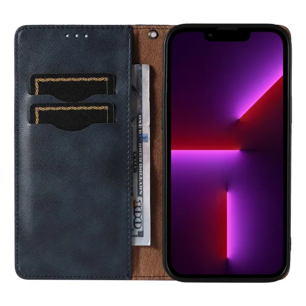 MG Magnet Strap knižkové kožené puzdro na iPhone 13 Pro Max, modré