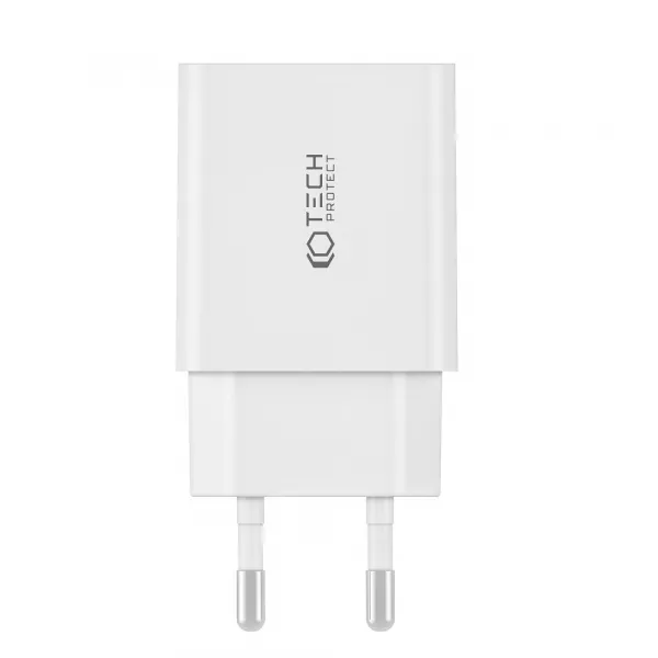 Tech-Protect 2-port sieťová nabíjačka USB / USB-C 30W QC, biela