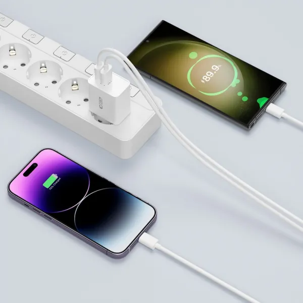 Tech-Protect 2-port sieťová nabíjačka USB / USB-C 30W QC, biela