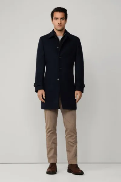 Kabát Hackett London Double Face Coat Midnight Blue
